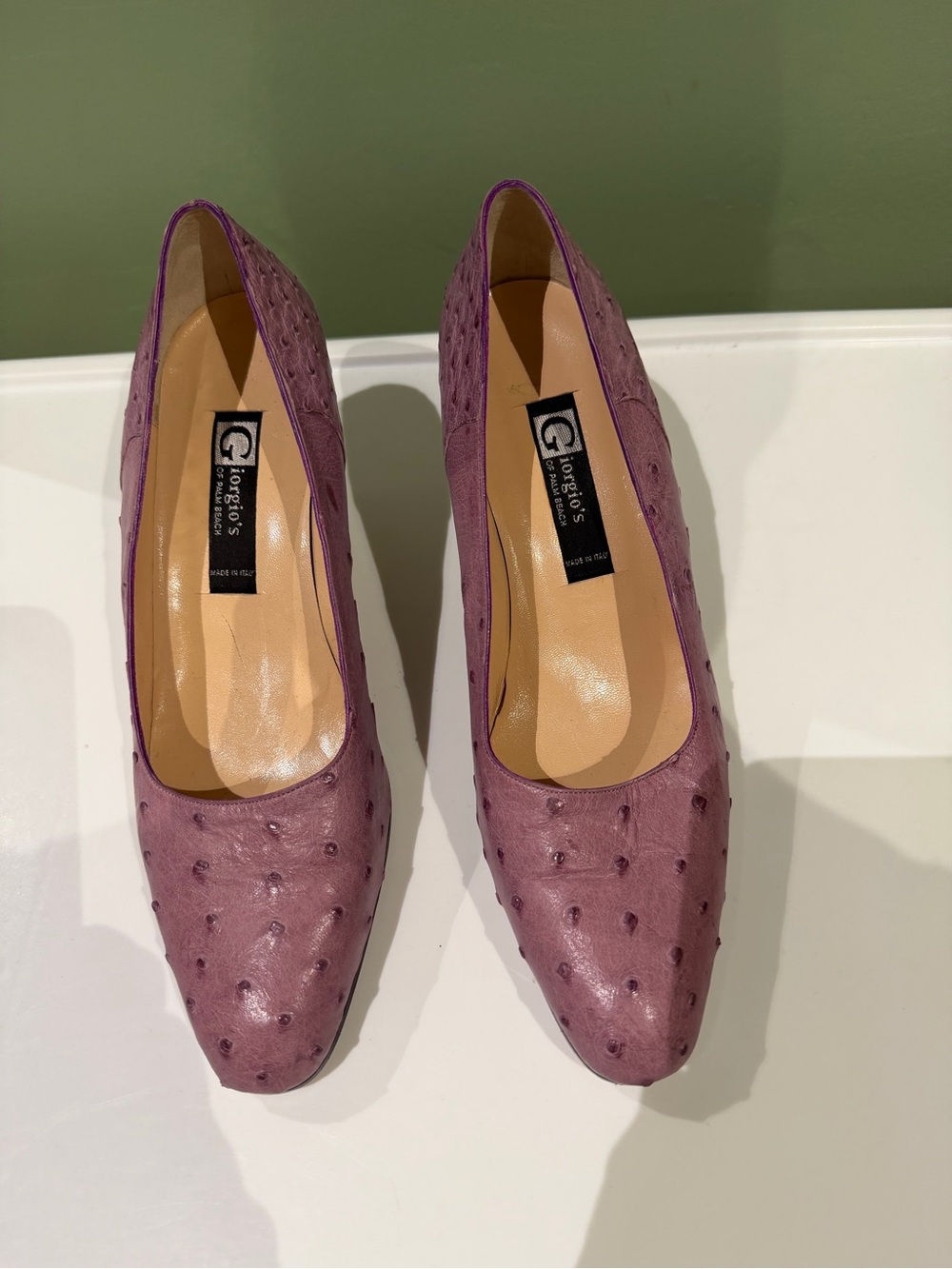 Giorgio’s Purple ostrich Pumps